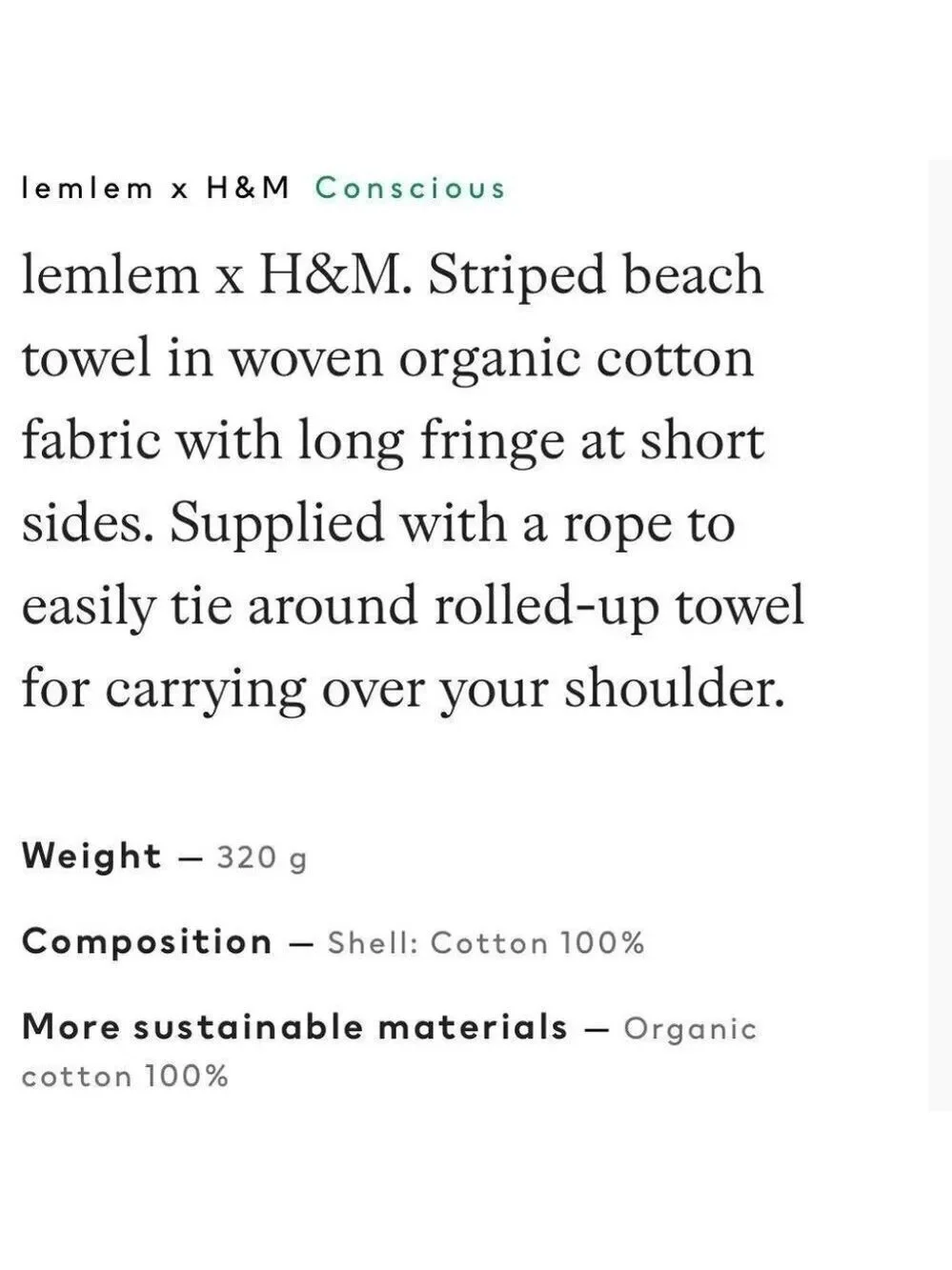 NEW lemlem x H&M Organic Cotton Turkish Beach Towel🎁
